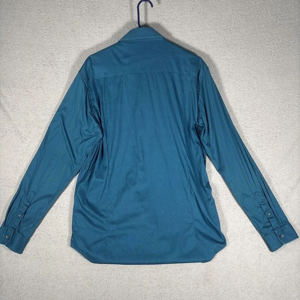 Buttercloth Shirt Long Sleeve Men's Size XL Blue Brick‎ Pattern Geometric Preppy